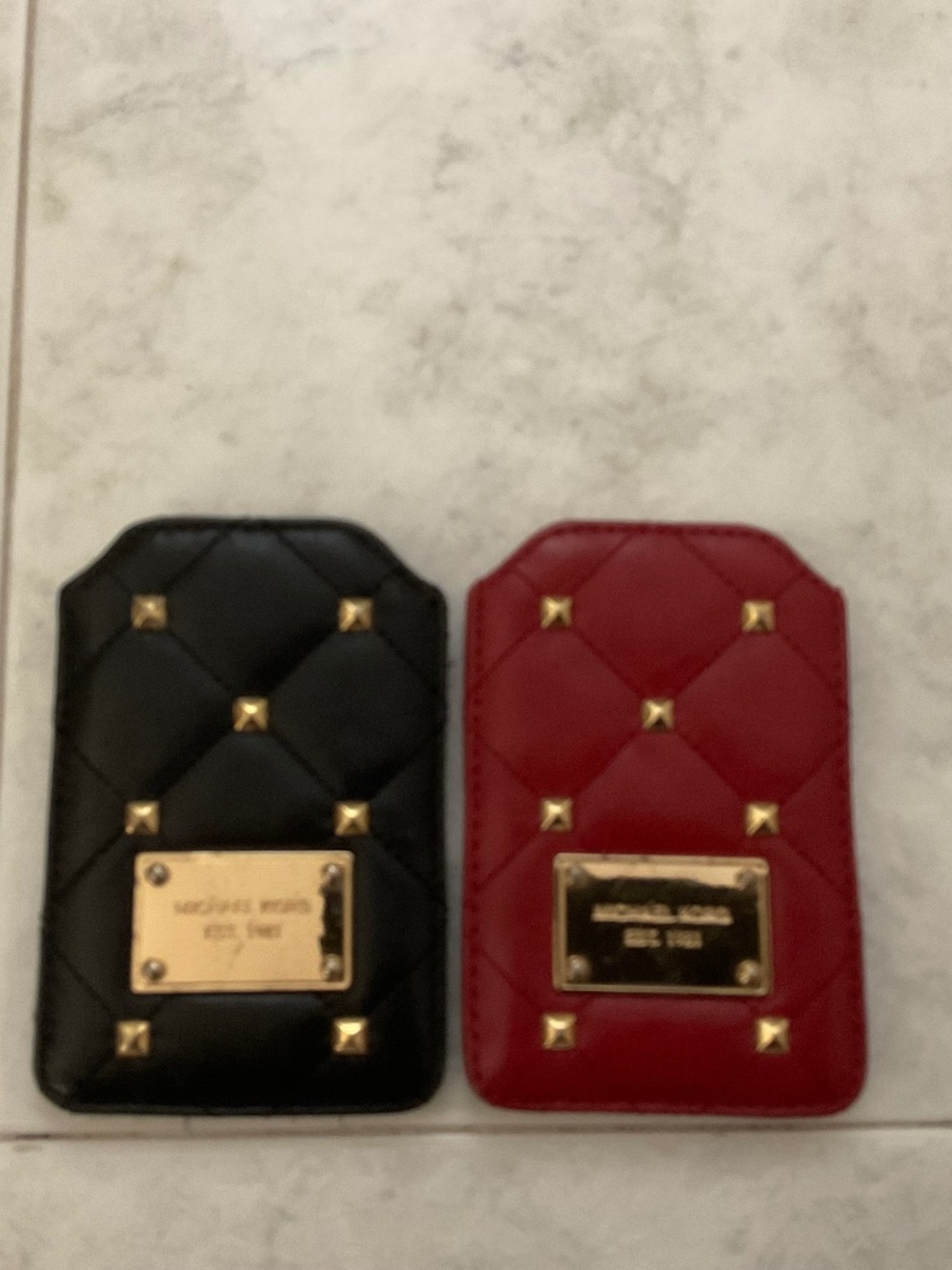 Michael Kors (2) Quilted Gold Studs Leather Case RED & BLACK